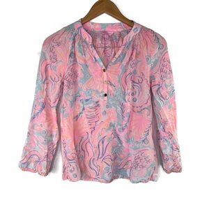 Lilly Pulitzer Pink and Blue Silk Women's Top XS